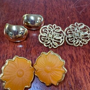 Set of 3 highly polished gold plated clip on earrings